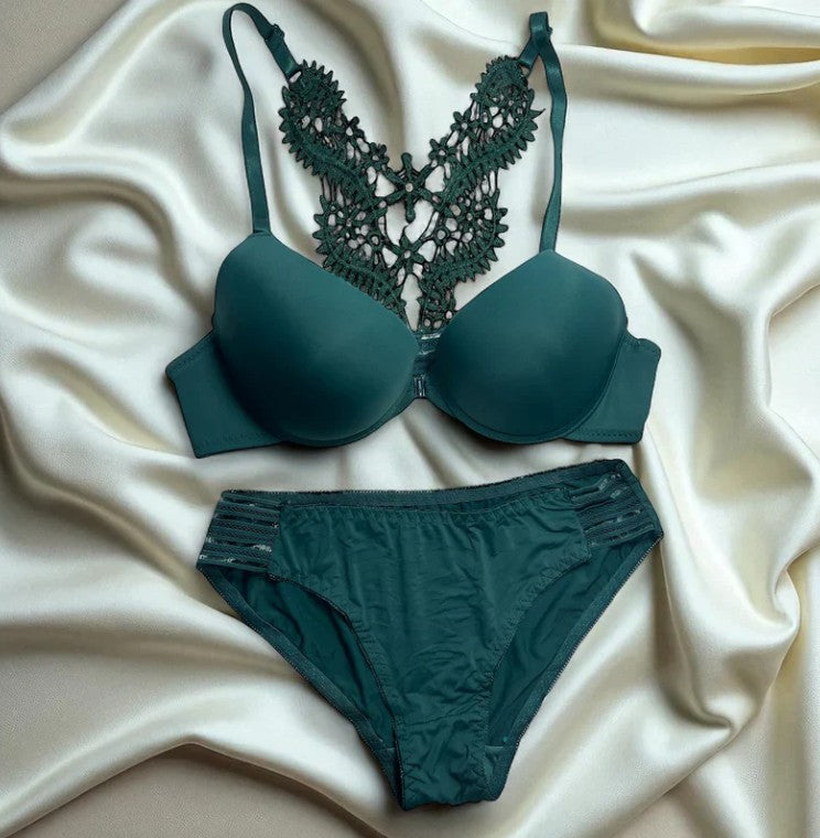 Fancy Pad Lace Bra Set (Green)